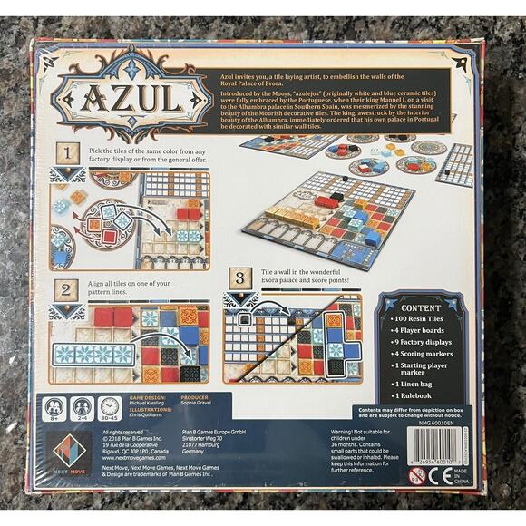 Azul Board Game by Michael Kiesling 2018 Next Move Games, New and Sealed - Picture 2 of 9